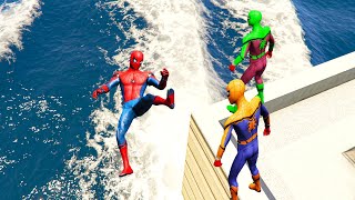 Rainbow SpooderMan Fuuny Parkour Water Fails In GTA 5 Spiderman Parkour Jumps amp Parkour Fais [upl. by Shiff614]