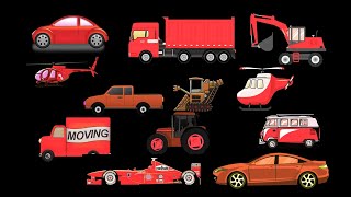 Construction Vehicles Name Collection  Red orange color Cars helicopters Kids Air Car and vans [upl. by Anitnemelc730]