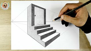 How To Draw Stairs In perspective  drawing  dibujo  easy drawing  رسم سهل  رسم المنظور [upl. by Eikcaj]