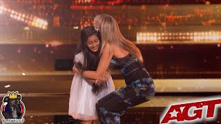 AMAZING GOLDEN BUZZER 9 YEAR OLD PRANYSQA MISHRA Sings River Deep Mountain High Full Performance [upl. by Annis]